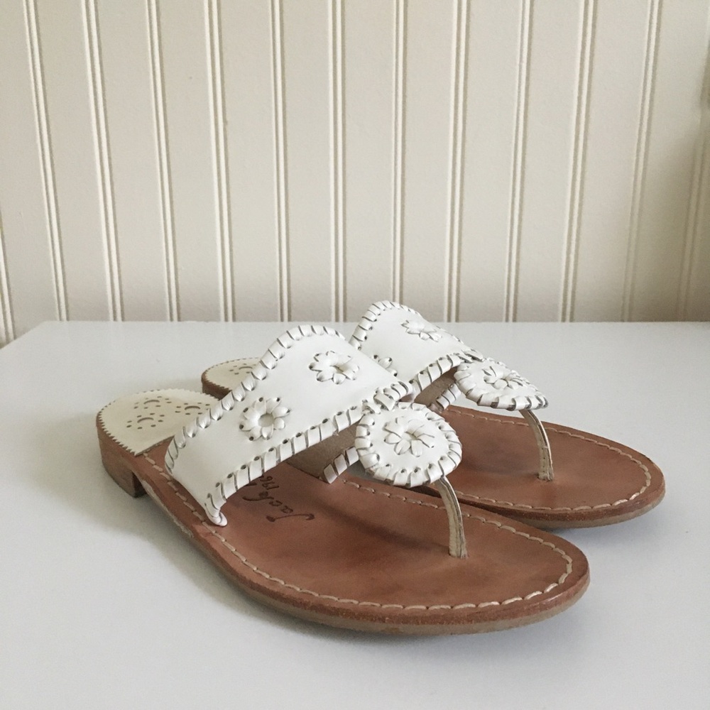 Jack Rogers classic leather flat sandals white size 6M EUC
